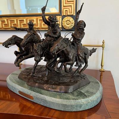 “Riding Through The Rye” after Frederick Remington, copyright by Remington, The National Museum of the Cowboy, bronze, approx 14” h