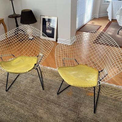 Mid Century Modern Bertoia Diamond chairs by Knoll, steel wire mesh with original pads and labels, 1950s—this chair debuted in 1952, and...