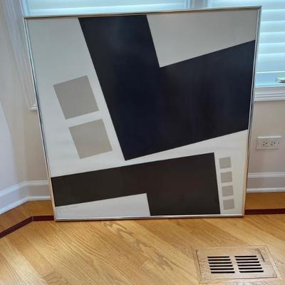 1970s abstract paper collage, black, gray and white, signed