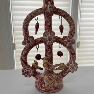 Vintage Mexican folk art ceramics including large figures and tree of life candelabras