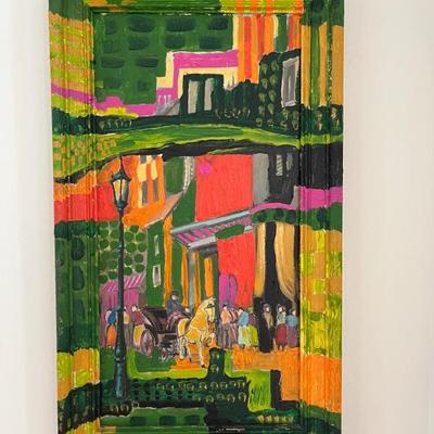 Fun post Impressionist style painting on antique door