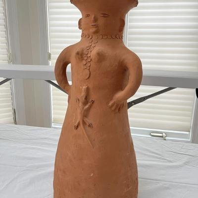 Vintage Mexican folk art ceramics including large figures and tree of life candelabras
