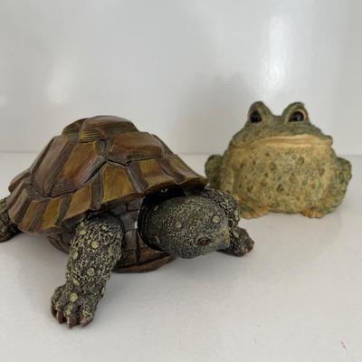 Vintage cute and whimsical small decor items—turtles, frogs, snails, cats, etc