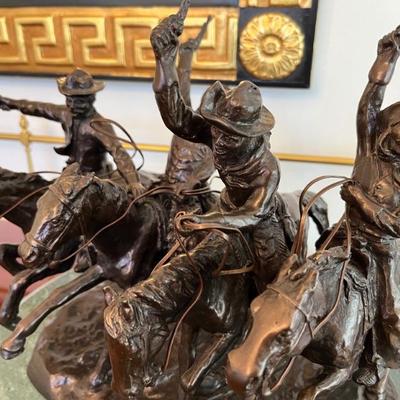 “Riding Through The Rye” after Frederick Remington, copyright by Remington, The National Museum of the Cowboy, bronze, approx 14” h