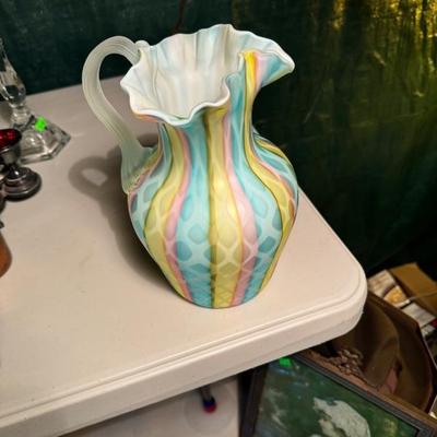 Murano Venetian satin rainbow pitcher