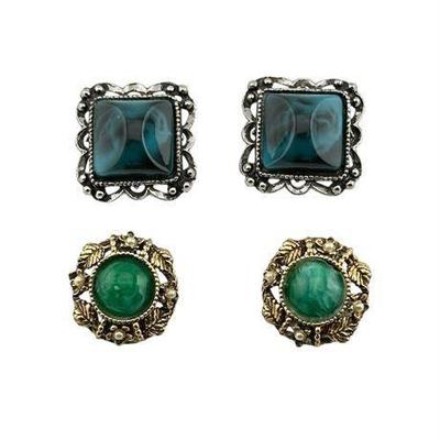 Lot 117   
Vintage Jade-Toned and Turquoise Clip-On Earrings (2pc)