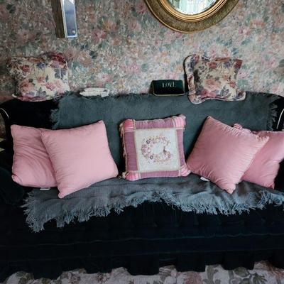Green sofa with matching loveseat