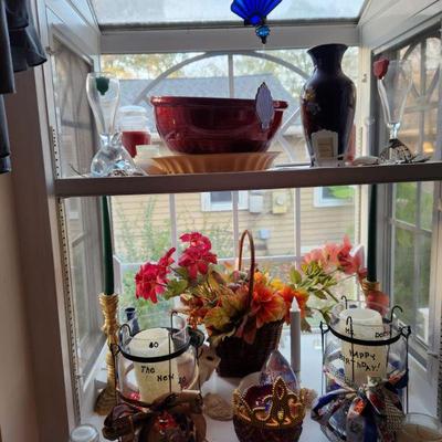 Candles, floral arrangements,, vases, etc