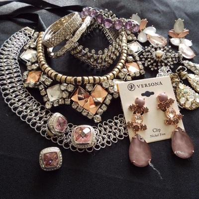 SILVERY FINISH WITH PINKS COSTUME FASHION JEWELRY