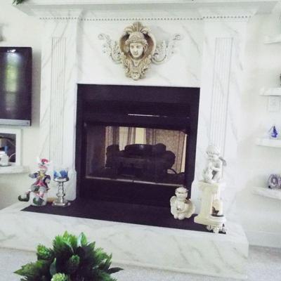 MANY CARVED AND PLASTER ROMANTIC DISPLAY PIECES