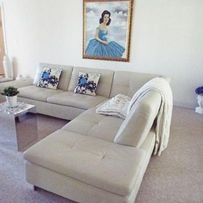 W. SCHILLIG PRIMANTI LEATHER SECTIONAL SOFA W/ CHROME ACCENTS DESIGNED BY JAN ARMGARDT