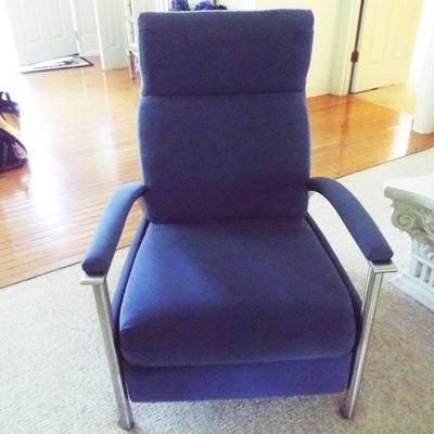 Sale Photo Thumbnail #6: ETHAN ALLEN ROYAL BLUE RECLINER W/ CHROME ACCENTS