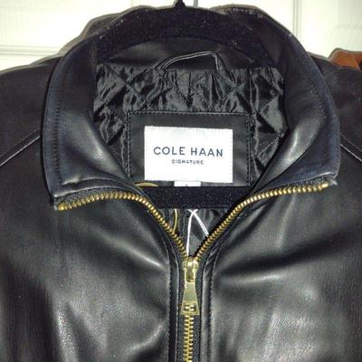 COLE HAAN BLACK LEATHER JACKET AND PANTS