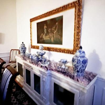 LARGE FAUX FINISH WITH REAL MARBLE INSET LONG BUFFET