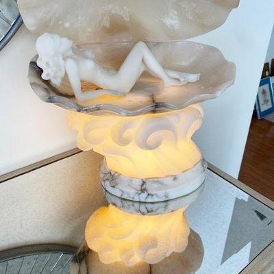 CARVED ALABASTER BIRTH OF VENUS (BOTTICELLI) SCULPTURE LAMP UMBERTIO STIACCINI