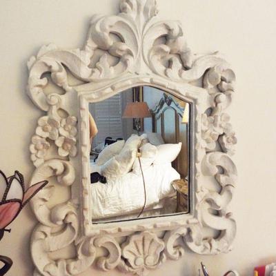 MASTER BEDROOM WHITE WOOD DECORATIVE MIRROR