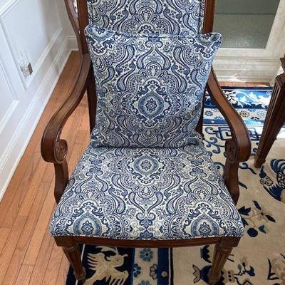 ETHAN ALLEN DINING TABLE
W/BALUSTER LEGS & 2 LEAVES
8 CHAIRS LARGE FAUX MARBLE BUFFET AND SIDE CABINET AND CHINESE CARVED BLUE AND...
