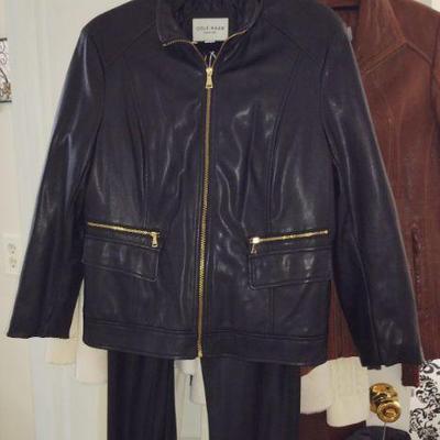 COLE HAAN BLACK LEATHER JACKET AND PANTS