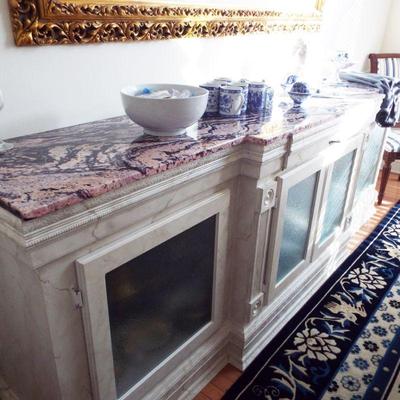 LARGE MARBLE FAUX FINISH MARBLE TOP BUFFET