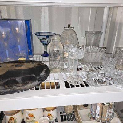 #3282 • Glass Cups, Platter, Candy Dish, Milk Bottle, Lamp
