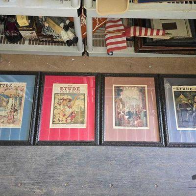 #3318 • (4) Framed Covers of The Etude Music Magazine
