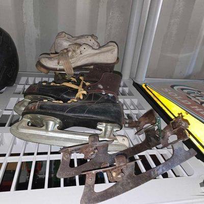 #3334 • (2) Pairs Vintage Ice Skates and (1) Pair Roller Skates
