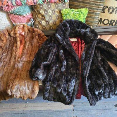 #3232 • Jordache Faux Fur Coat and Unknown Mink Fur Stole

