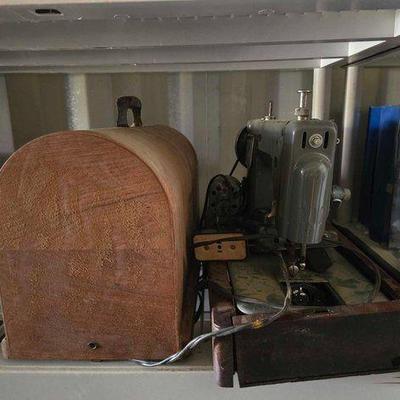 #3266 • Morse Sewing Machine with Singer Wooden Box
