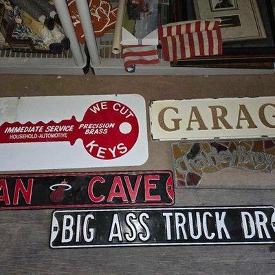 #3348 • (4) Metal Signs and (1) Stained Glass Sign
