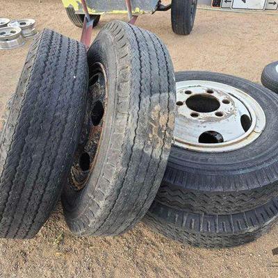 #2100 • 4 Semi Truck Wheels and Tires
