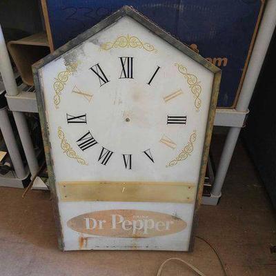 #3396 • Vintage Metal Hanging Dr. Pepper Clock
