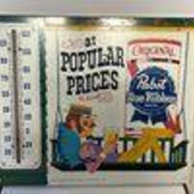 Pabst Blue Ribbon Beer Sign with thermometer
