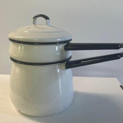Vintage White Enamel Double Boiler