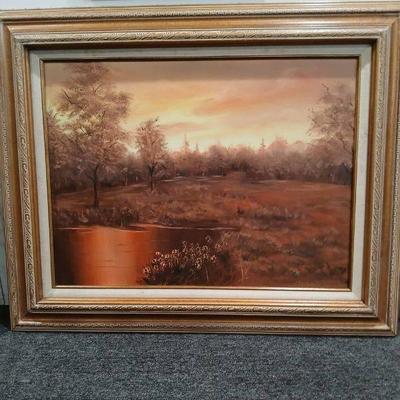 Framed Oil Painting “Sunset Lake”