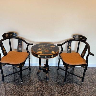 Chinese Lacquer Corner Chair and Table set.