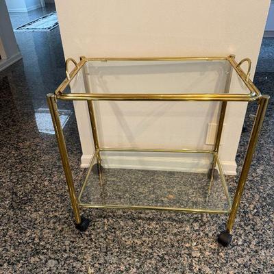 Brass and Glass  Bar Cart with Removeable Tray 26.5in W | 17.5in D | 29in H