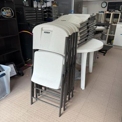 Folding Chairs, Round Umbrella Table