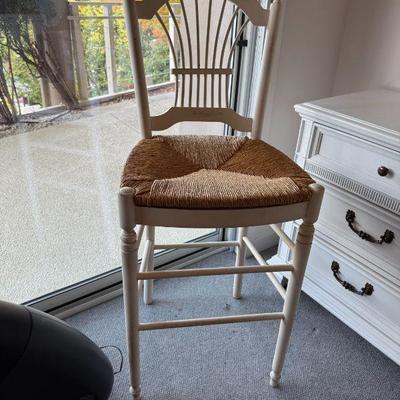 1 White Bar Stool with Rush Seat (Ethan Allen).