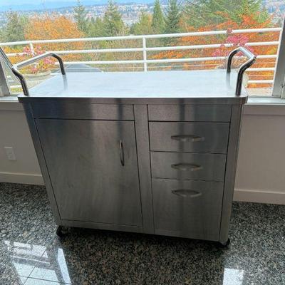 Stainless Steel Rolling Cabinet Cart. Height from top of handles to floor = 41in | D 19.1/4in | W 40.3/8 in
