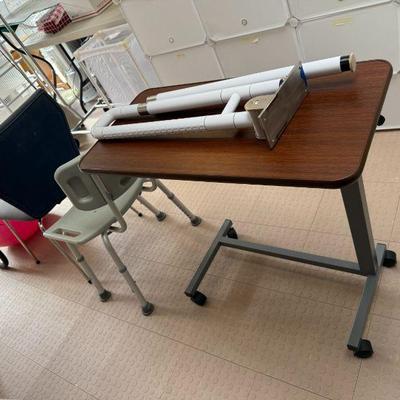 Mobility Aids (Over-The- Bed Table, Foldable Toilet Grab Bar, Bath Chair).  Not Pictured: Walker, Crutches 