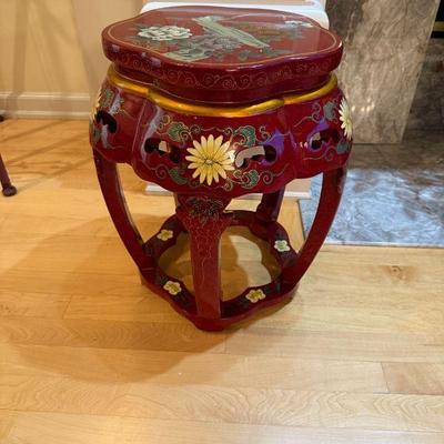 Red Lacquer Hand Painted Chinese Stool