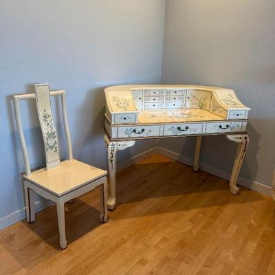 Lacquer Chinoiserie Desk and Chair set