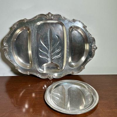 (2pc) SILVERPLATE ITEMS | Including a Wilcox, three compartment well and tree platter with scroll applied decoration, plus an Italian...