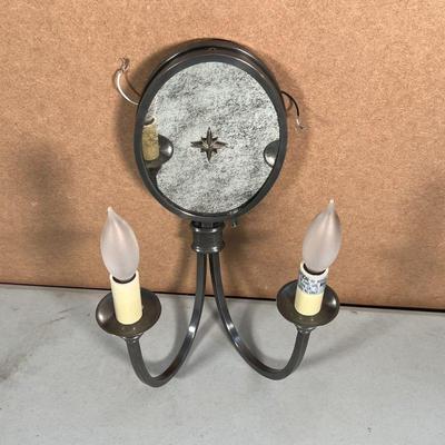 PAIR VENETIAN MIRRORED SCONCES | Retailed by Visual Comfort, New York: a pair of Venetian style two-light wall sconces with mottled...