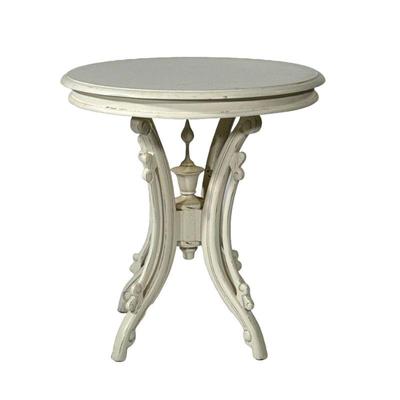 WHITE PAINTED ROUND CENTER TABLE | Vintage chic center or side table. - h. 28 x dia. 27 in

