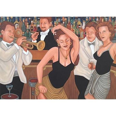 JOSEPH RENSAW GICLEE | Jazz Club. 30 x 40 in sight. Giclee on canvas. Signed lower right, numbered “17/100” lower left. - h. 45.5 x w. 57...