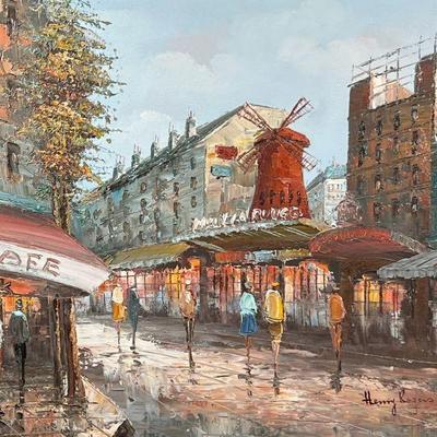 PARISIAN OIL PAINTING | Moulin Rouge. Signed lower left, "Henry Rogers". Oil on canvas. A Parisian street scene with figures,...
