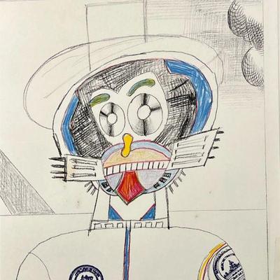 MANNER OF SAUL STEINBERG | Lithograph and possibly pencil / colored pencil on paper, with art on both sides, one side showing a colorful...
