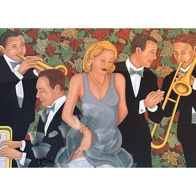JOSEPH RENSAW GICLEE | Jazz Band. 30 x 40 in sight. Giclee on canvas. Signed lower right, numbered “18/100”. - h. 45.5 x w. 58 in (frame)

