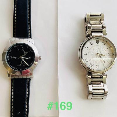 Two Disney Watches (Minnie = Stainless Steel, Mickey = Black Leather)